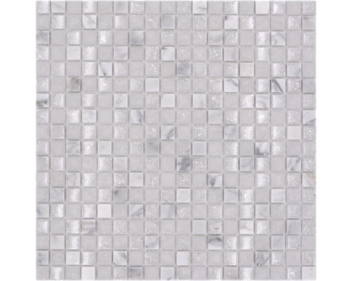Glasmosaik mit Naturstein XIC 1011 30,5x30,5 cm weiß Mosaikfliese aus Glas und Marmor