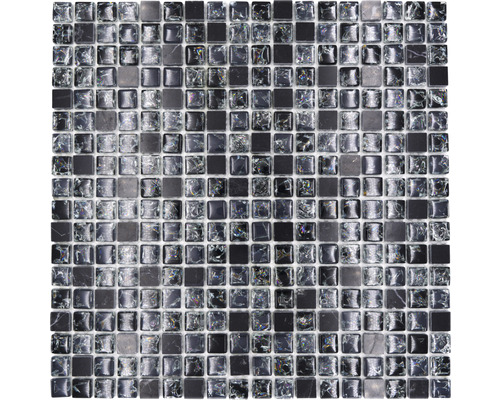 Glasmosaik mit Naturstein XIC 1028 30,5x30,5 cm schwarz
