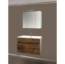 Badezimmer mit Waschtischunterschrank, Waschbecken und Spiegelschrank
