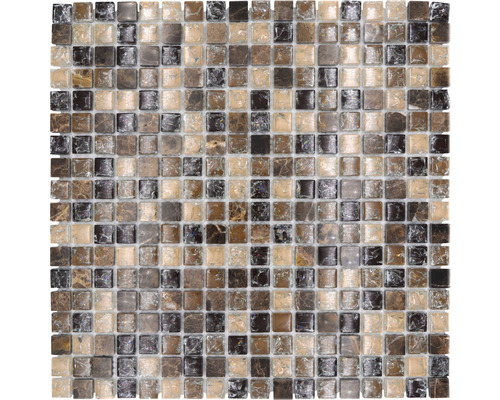 Glasmosaik mit Naturstein XIC 1055 30,5x30,5 cm braun beige Mosaikfliese mit quadratischen Steinen