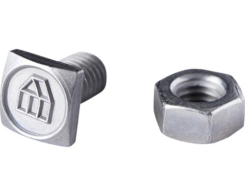 Schraube mit Hornbach Logo und Mutter