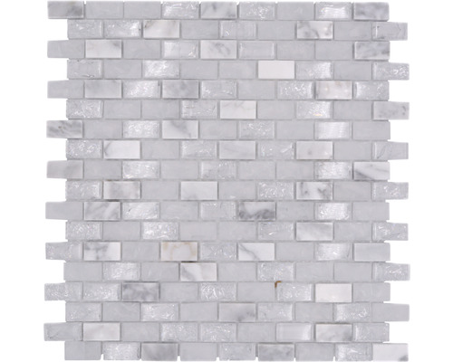 Glasmosaik mit Naturstein Brick XICB1111 30,0x28,5 cm weiß