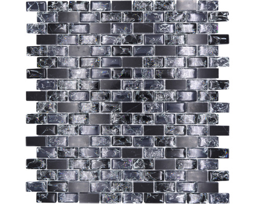 Glasmosaik mit Naturstein Brick XICB1128 30,0x28,5 cm schwarz