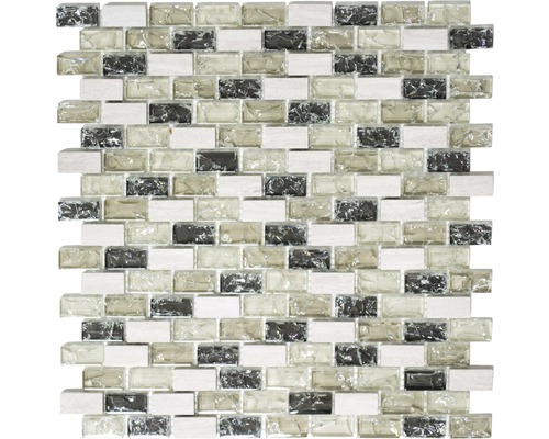 Glasmosaik mit Naturstein Brick XICB1152 30,0x28,5 cm grau grün Mosaikfliese aus Glas-Stein-Mix