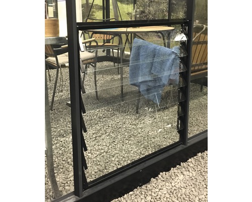 Lamellenlüfter JULIANA inkl. Glas für Gewächshaus Premium Gärtner 90x70 cm schwarz Fenster mit Glaslamellen und schwarzem Rahmen