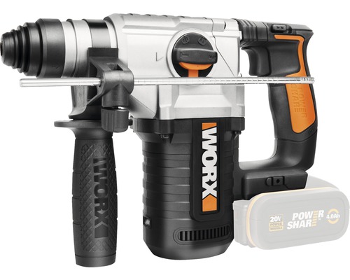 Akku-Bohrhammer Worx WX392.9 20V Li, ohne Akku und Ladegerät, inkl. 3 Bohrer Worx Akku-Bohrhammer mit Tiefenanschlag
