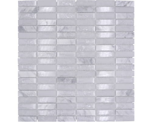 Glasmosaik mit Naturstein Crystal XIC S1211 32,2x31,0 cm weiß