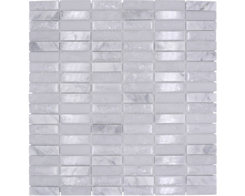 Glasmosaik mit Naturstein Crystal XIC S1211 32,2x31,0 cm weiß Mosaikfliese aus Glas und Marmor