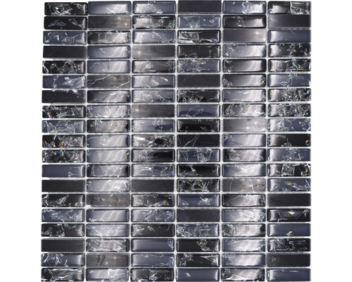 Glasmosaik mit Naturstein Crystal XIC S1228 32,2x31,0 cm schwarz Mosaikmatte mit Glas- und Steinoptik, rechteckige Form