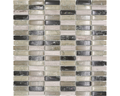 Glasmosaik mit Naturstein Crystal XIC S1252 32,2x31,0 cm grau grün Mosaikfliese mit Glas- und Natursteinelementen