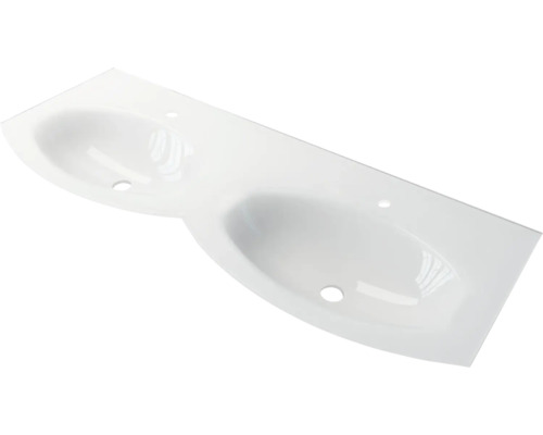 Glas-Doppelwaschtisch Baden Haus doppelt Sting asymmetrisch 140 138x51 cm weiß Doppelwaschtisch aus Sanitärkeramik für das Badezimmer