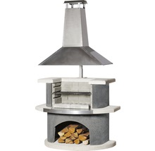 Gemauerter Grill mit Holzofen und Edelstahlabzug