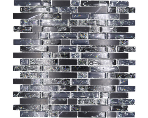 Glasmosaik mit Naturstein XIC V1328 29,8x30,5 cm schwarz mix Mosaikfliese mit rechteckigen Stücken aus Glas und Stein