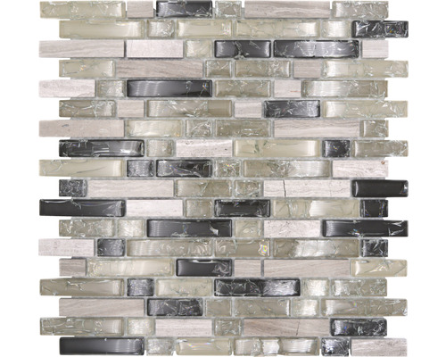 Glasmosaik mit Naturstein XIC V1352 29,8x30,5 cm grau grün mix Mosaikfliese aus Glas und Stein