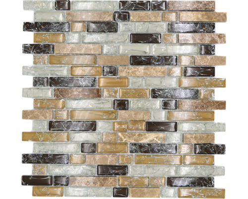 Glasmosaik mit Naturstein XIC V1353 29,8x30,5 cm braun beige Mosaikfliese aus Glas und Naturstein