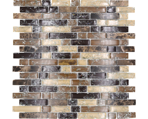 Glasmosaik mit Naturstein XIC V1355 29,8x30,5 cm braun Mosaikfliese mit rechteckigen Glassteinen