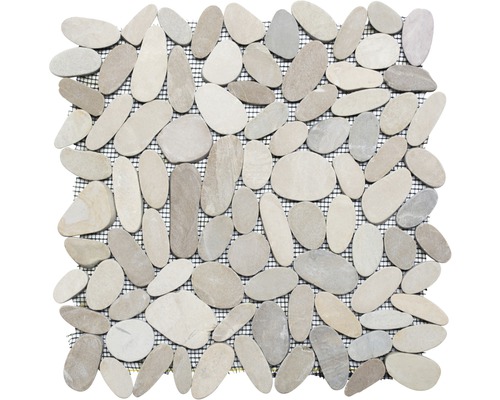 Natursteinmosaik Flusskiesel XKS IN10 30,5x30,5 cm beige Mosaikfliese aus Natursteinen auf einem Netzträger