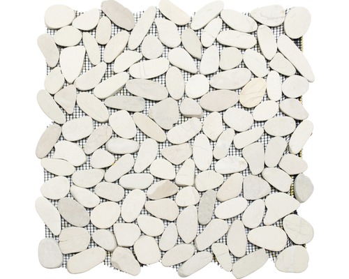 Natursteinmosaik Flusskiesel XKS IN14 30,5x30,5 cm weiß Mosaikmatte mit Kieselsteinen