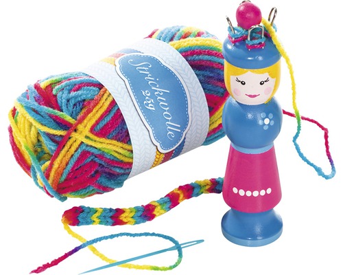 Strickwolle mit Strickliesel und Stricknadel