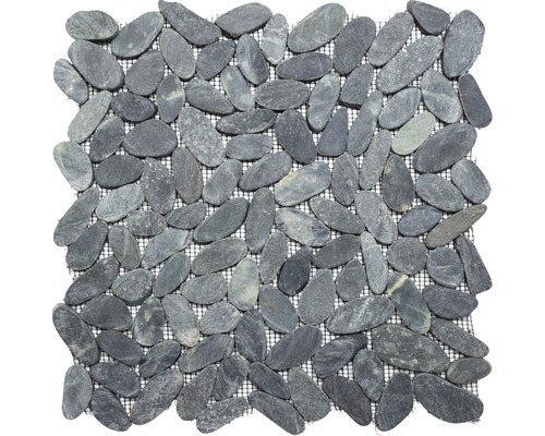 Natursteinmosaik Flusskiesel XKS IN24 30,5x30,5 cm schwarz Fliesenmatte mit Flusskieselsteinen