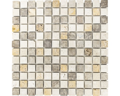 Natursteinmosaik Quadrat Travertin XNT 46380 30,5x30,5 cm braun beige Mosaikfliese aus Travertin mit quadratischen Steinen