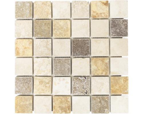 Natursteinmosaik Quadrat Travertin XNT 46685 30,5x30,5 cm braun beige Mosaikfliese aus Naturstein