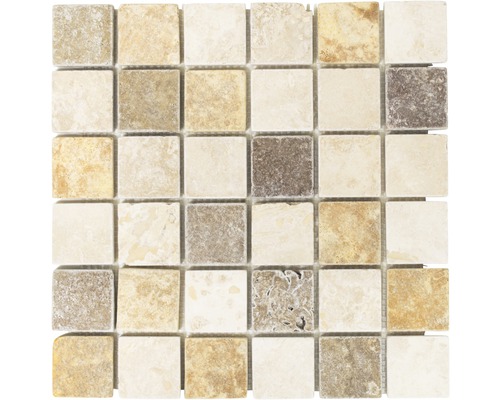 Natursteinmosaik Quadrat Travertin XNT 46685 30,5x30,5 cm braun beige