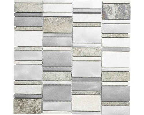 Natursteinmosaik XSA 505 30,0x30,0 cm silber grau Mosaikfliese aus Stein und Glas