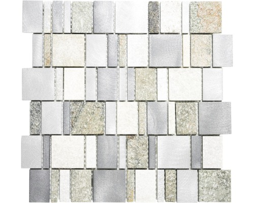 Natursteinmosaik XSA 515 30,0x30,0 cm silber grau Mosaikfliese aus Naturstein und Metall