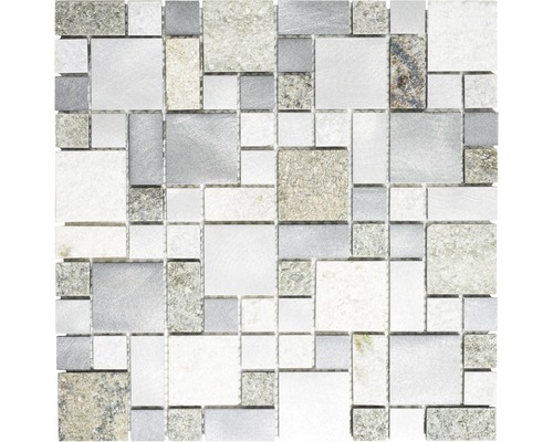 Natursteinmosaik XSA 525 30,0x30,0 cm silber grau Mosaikfliese mit Stein- und Metalleffekt
