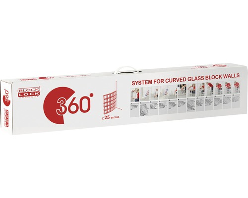 Block Lock 360 Grad System für gebogene Glasbausteinwände, bestehend aus 25 Blöcken in einer Verpackung.
