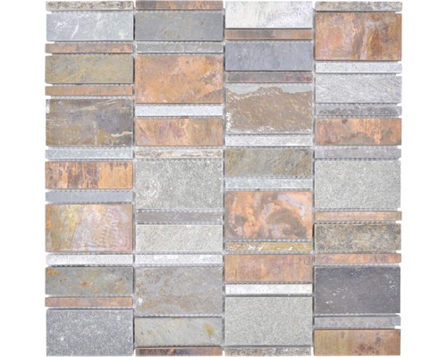 Natursteinmosaik XSA 575 30,0x30,0 cm kupfer mix Mosaikfliese aus Naturstein