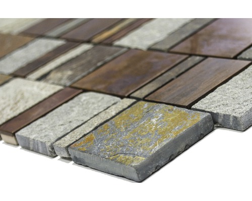 Mosaikfliese aus Naturstein und Metall