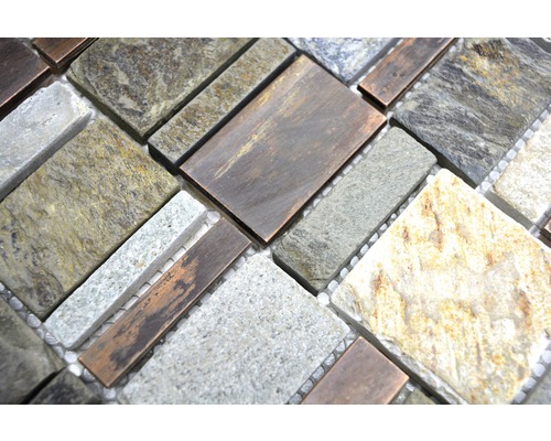 Mosaikfliese aus Naturstein und Metall