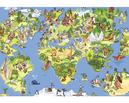 Fototapete Vlies 16083 Kids World Map 5-tlg. 250 x 180 cm
