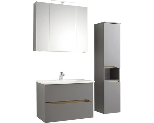Badezimmer-Set mit Waschtischunterschrank, Spiegelschrank und Hochschrank