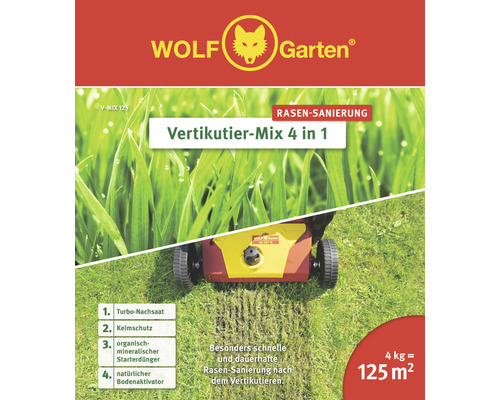 Rasensamen+Rasendünger WOLF-Garten Vertikutier-Mix 4 in 1, 4 kg / 125 m²
