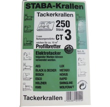 Staba Krallen Tackerkrallen, 250 Stück, CT 3, 3 mm Nutwangenstärke, geeignet für Profilbretter und Elektrotacker verschiedener Marken