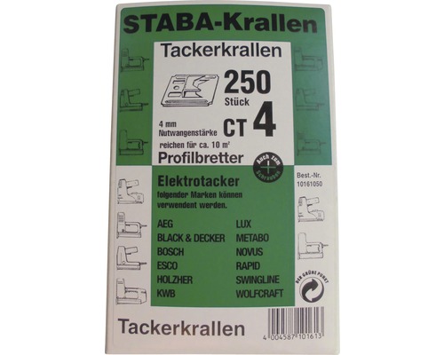 STABA Krallen Tackernadeln, 250 Stück, CT 4 für Elektrotacker