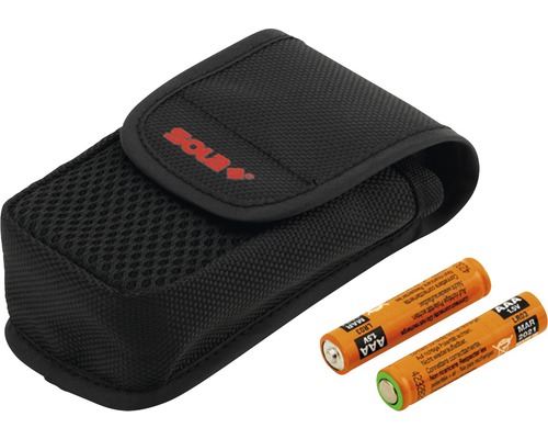 Schwarze Tasche mit Solat Logo und zwei Batterien