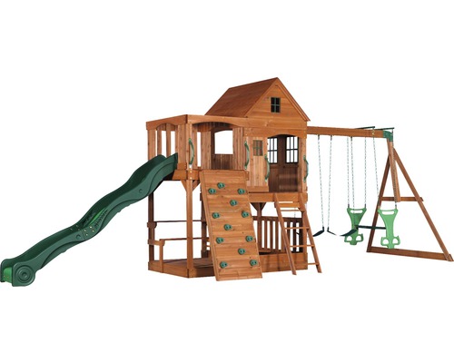 Spielplatz mit Rutsche, Kletterwand, Leiter und Schaukel