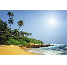 Tropischer Strand mit Palmen und Wellen