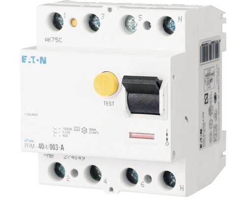 Fehlerstrom Schutzschalter 40/4/003-A-DW Eaton Fehlerstromschutzschalter mit Testknopf