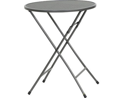 Klappbarer Bistrotisch mit rundem Tischblatt und Metallgestell für den Garten