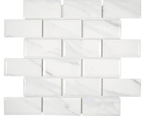 Keramikmosaik Metro uni 29,1x29,55 cm weiß glänzend Mosaikfliese im rechteckigen Format mit Marmoroptik
