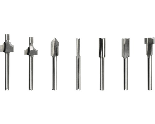 Set aus sieben verschiedenen Fräsern für Holzbearbeitung