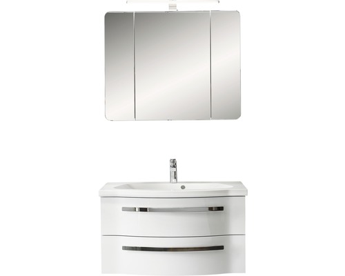 Badmöbel-Set Pelipal Xpressline 4005 Mineralmarmor 200x92x49,6 cm Mineralmarmorwaschbecken weiß mit Spiegelschrank