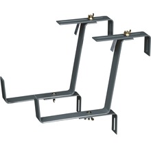 Zwei Dachrinnenhalter aus Metall mit Schrauben zur Befestigung.