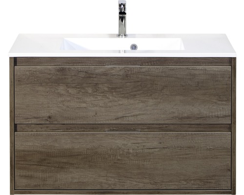 Waschbeckenunterschrank Sanox Porto 56,5x90x50 cm mit Mineralgusswaschbecken Nebraska Eiche Waschbeckenunterschrank Sanox Porto 56,5x90x50 cm mit Mineralgusswaschbecken Nebraska Eiche