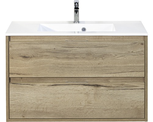 Waschbeckenunterschrank Sanox Porto 56,5x90x50 cm mit Mineralgusswaschbecken Eiche natur Waschbeckenunterschrank Sanox Porto 56,5x90x50 cm mit Mineralgusswaschbecken Eiche natur